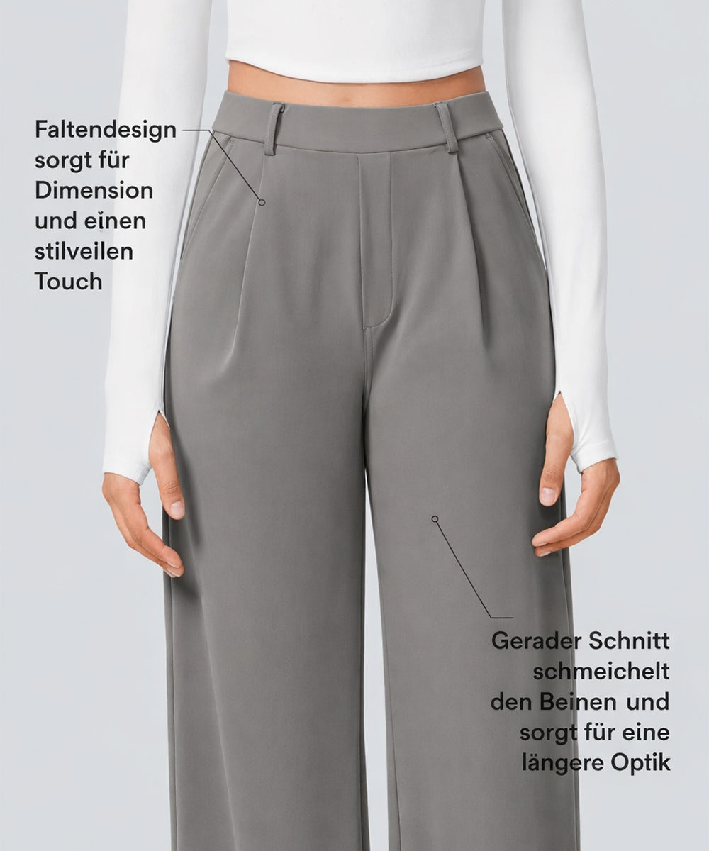 Aurella Flex™ Dehnbare Stoffhose mit hohem Bund, Seitentaschen und geradem Bein
