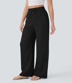 Aurella Flex™ Lässige Stoffhose mit Leinenoptik, hohem Bund und weitem Bein