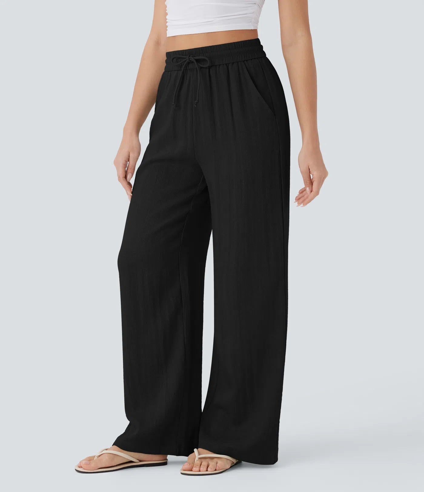 Aurella Flex™ Lässige Stoffhose mit Leinenoptik, hohem Bund und weitem Bein