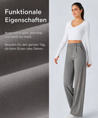 Aurella Flex™ Dehnbare Stoffhose mit hohem Bund, Seitentaschen und geradem Bein