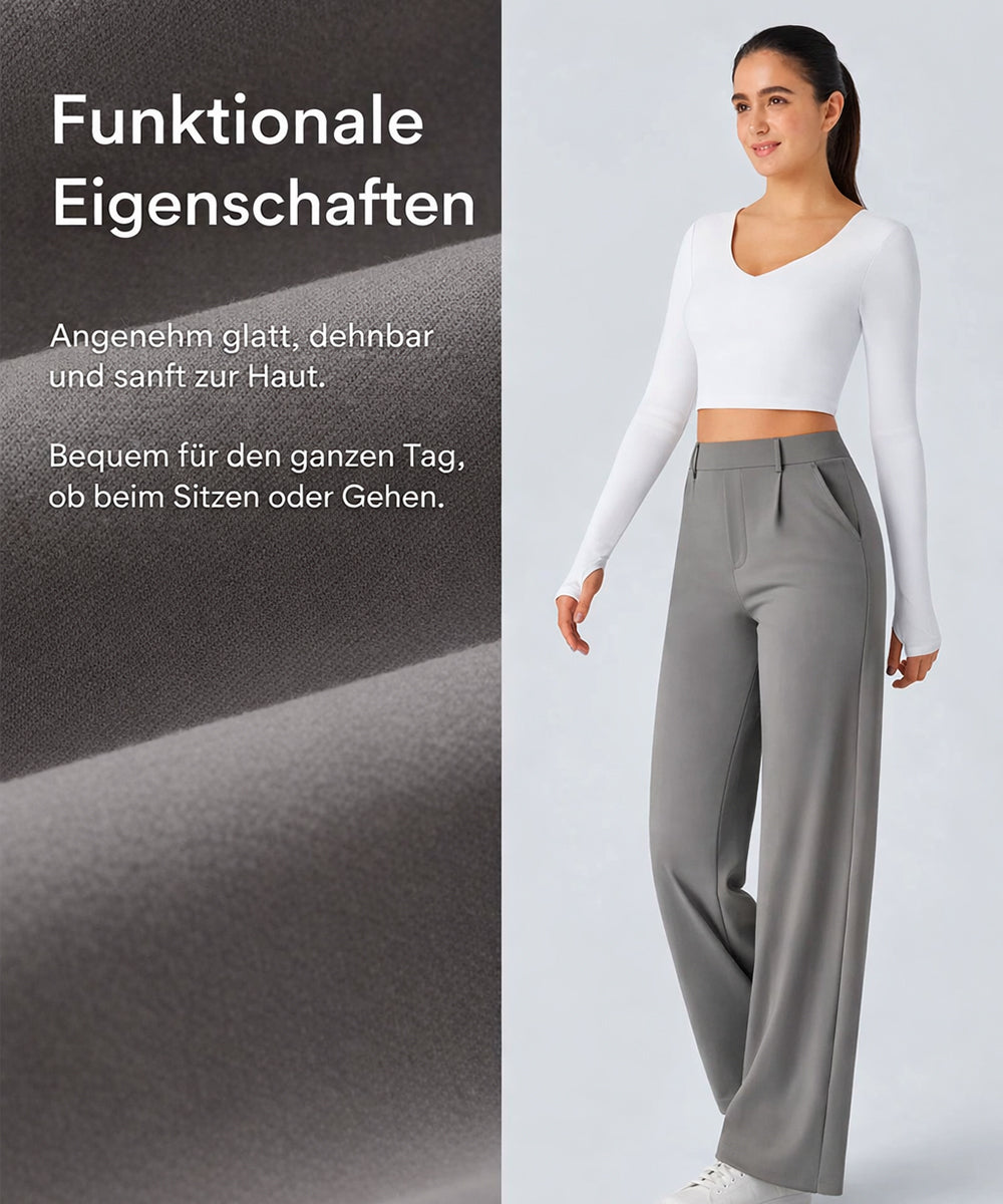 Aurella Flex™ Dehnbare Stoffhose mit hohem Bund, Seitentaschen und geradem Bein