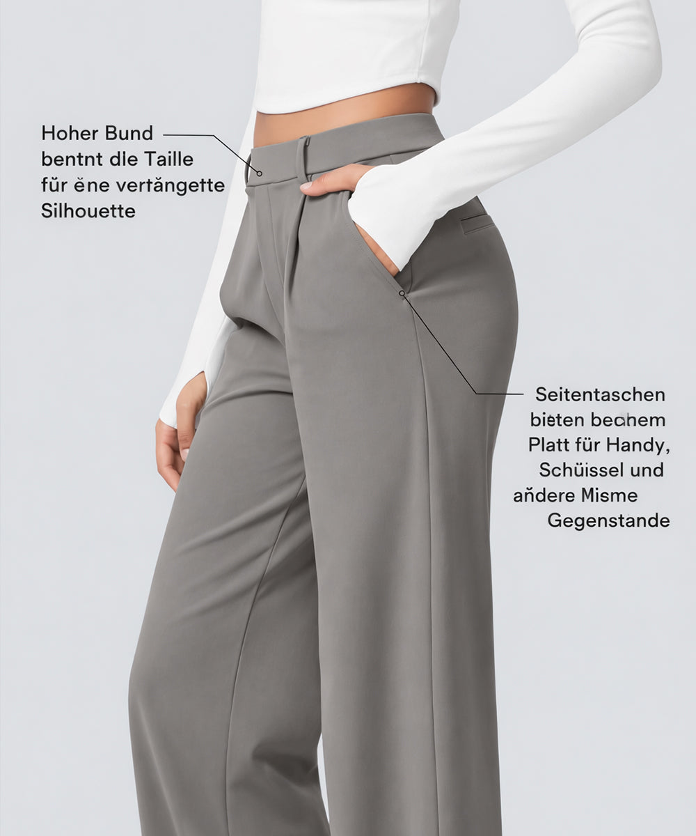 Aurella Flex™ Dehnbare Stoffhose mit hohem Bund, Seitentaschen und geradem Bein