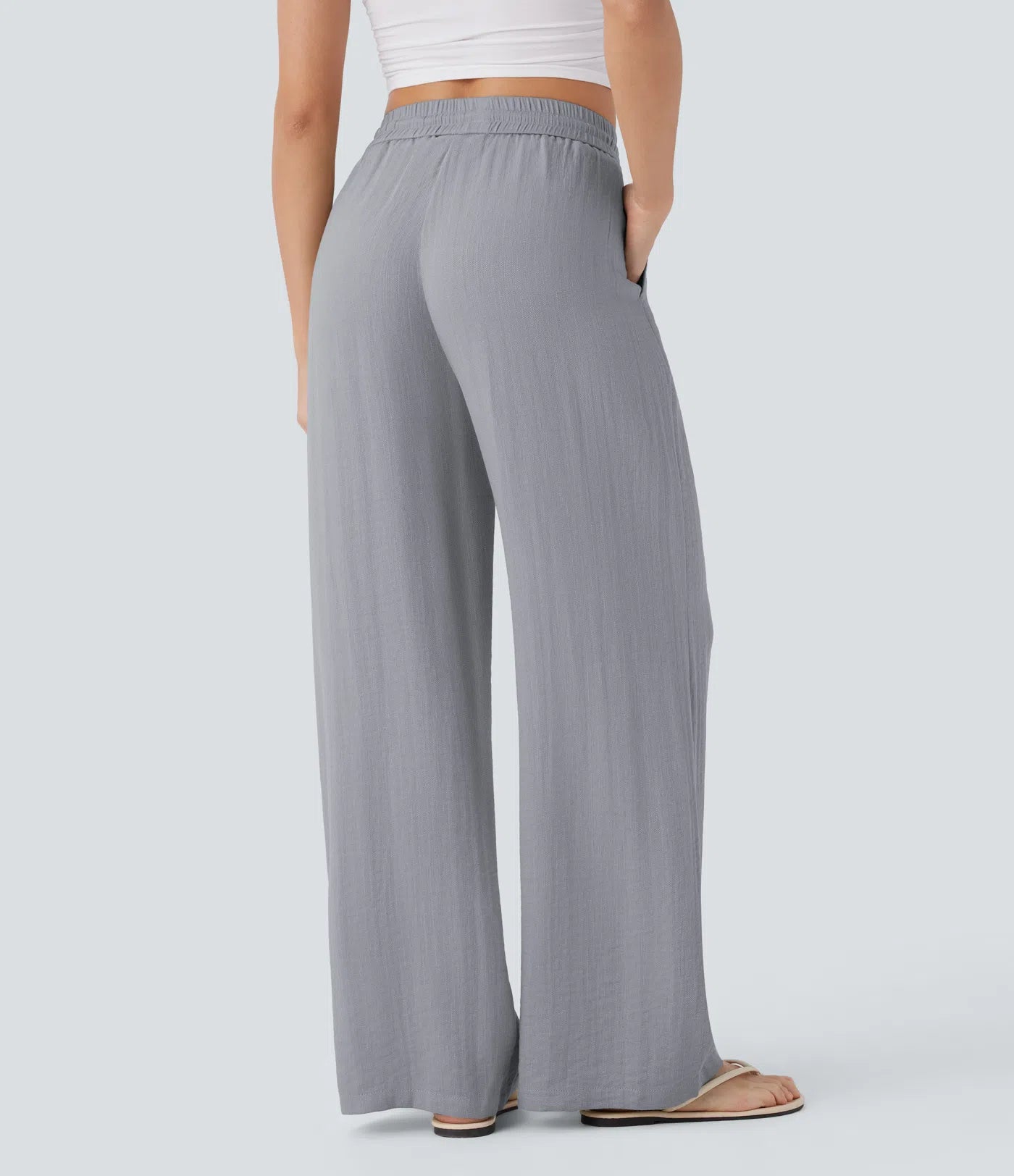 Aurella Flex™ Lässige Stoffhose mit Leinenoptik, hohem Bund und weitem Bein