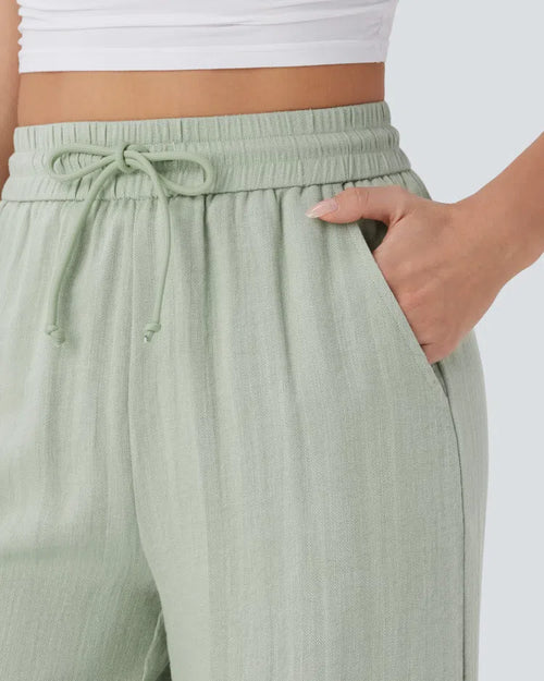 Aurella Flex™ Lässige Stoffhose mit Leinenoptik, hohem Bund und weitem Bein
