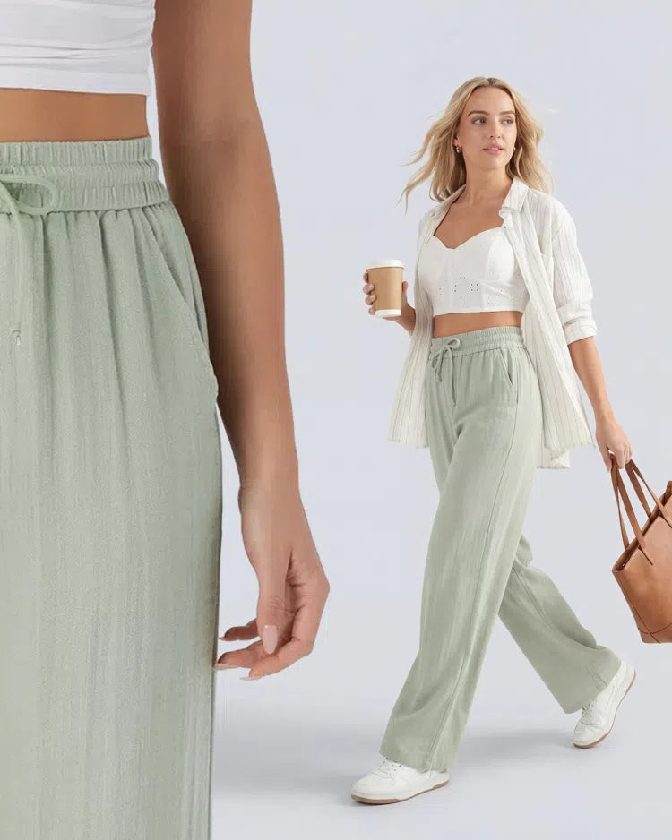 Aurella Flex™ Lässige Stoffhose mit Leinenoptik, hohem Bund und weitem Bein