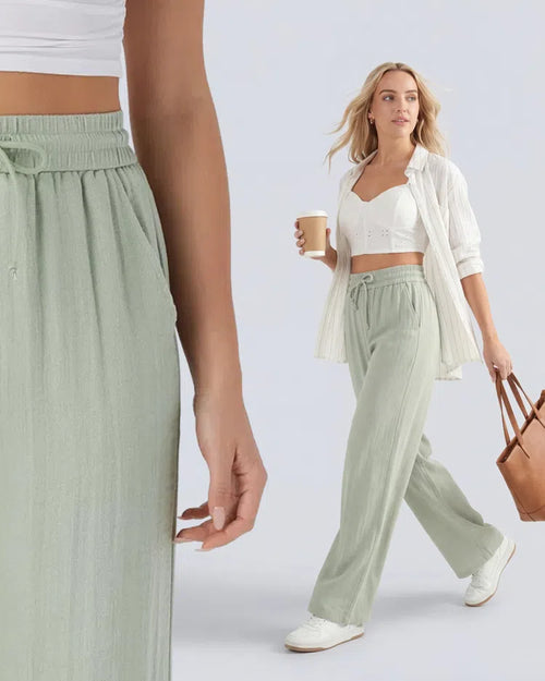 Aurella Flex™ Lässige Stoffhose mit Leinenoptik, hohem Bund und weitem Bein