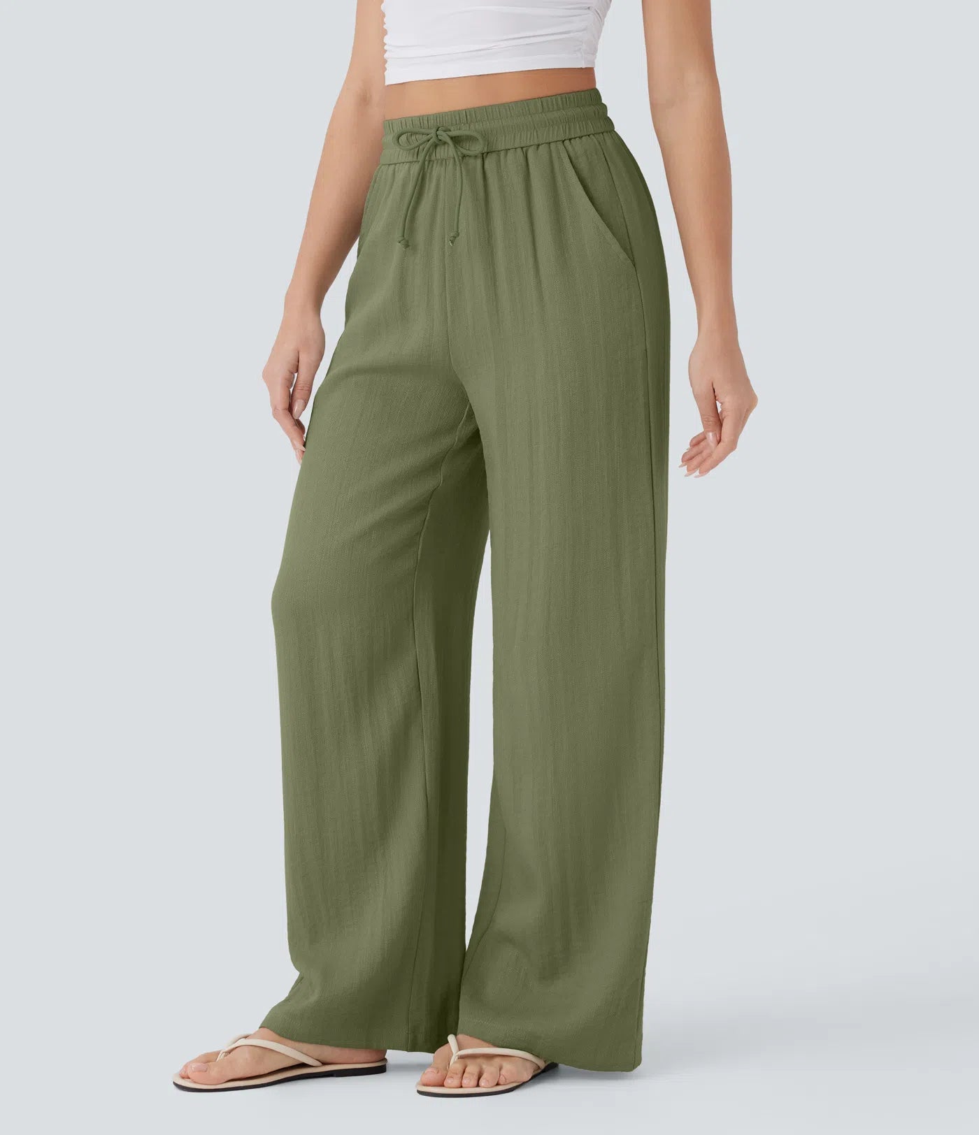 Aurella Flex™ Lässige Stoffhose mit Leinenoptik, hohem Bund und weitem Bein