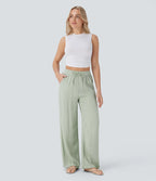 Aurella Flex™ Lässige Stoffhose mit Leinenoptik, hohem Bund und weitem Bein