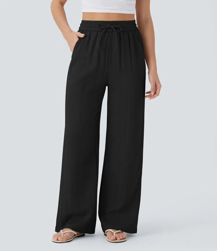 Aurella Flex™ Lässige Stoffhose mit Leinenoptik, hohem Bund und weitem Bein