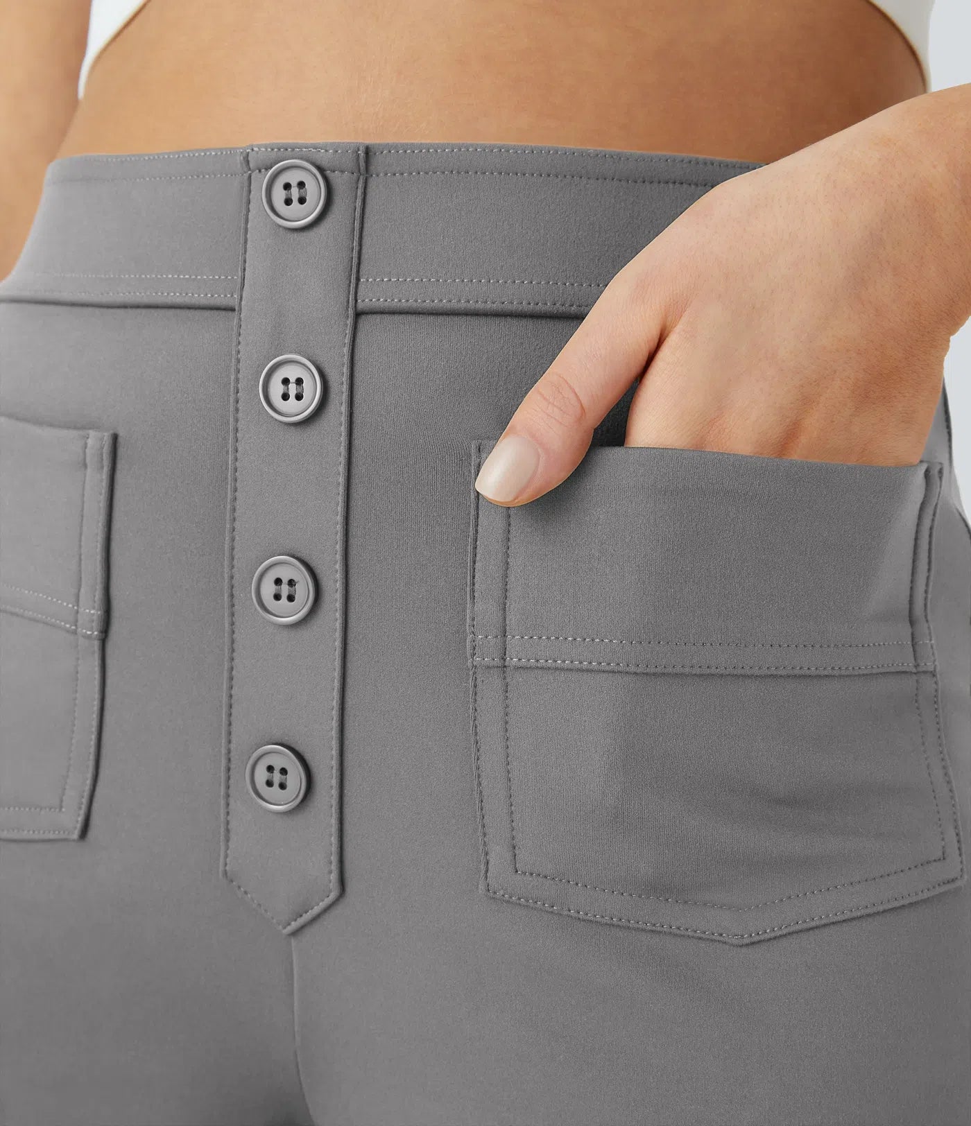 Aurella Flex™ Lässige Stoffhose mit hohem Bund und mehreren Taschen und geradem Bein
