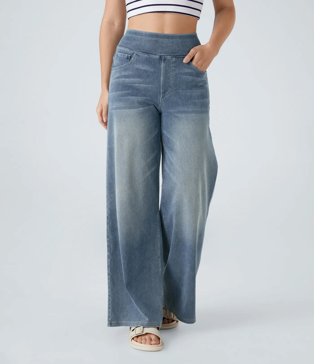 Aurella Flex™ Baggy Jeans aus gewaschenem Stretch-Denim mit hohem Bund und weitem Bein