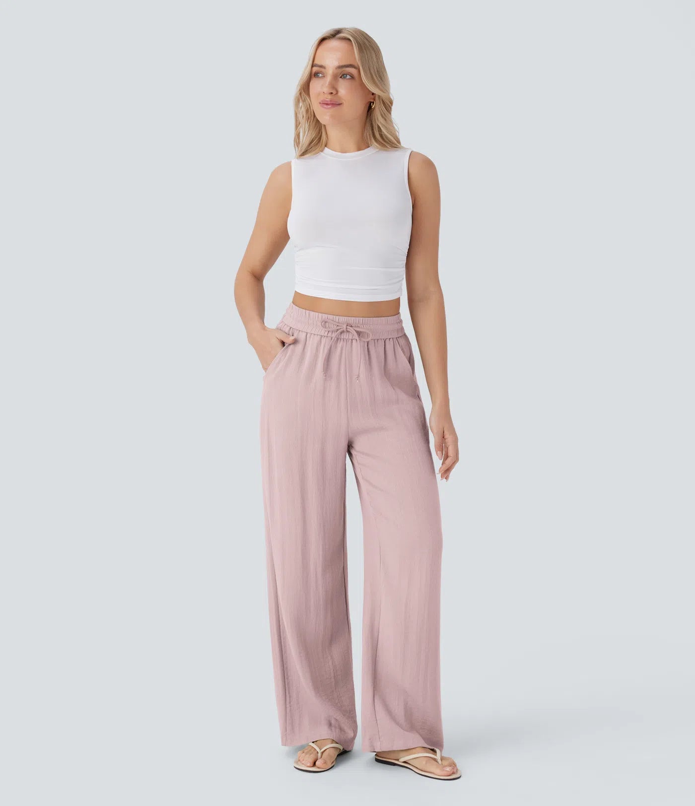 Aurella Flex™ Lässige Stoffhose mit Leinenoptik, hohem Bund und weitem Bein