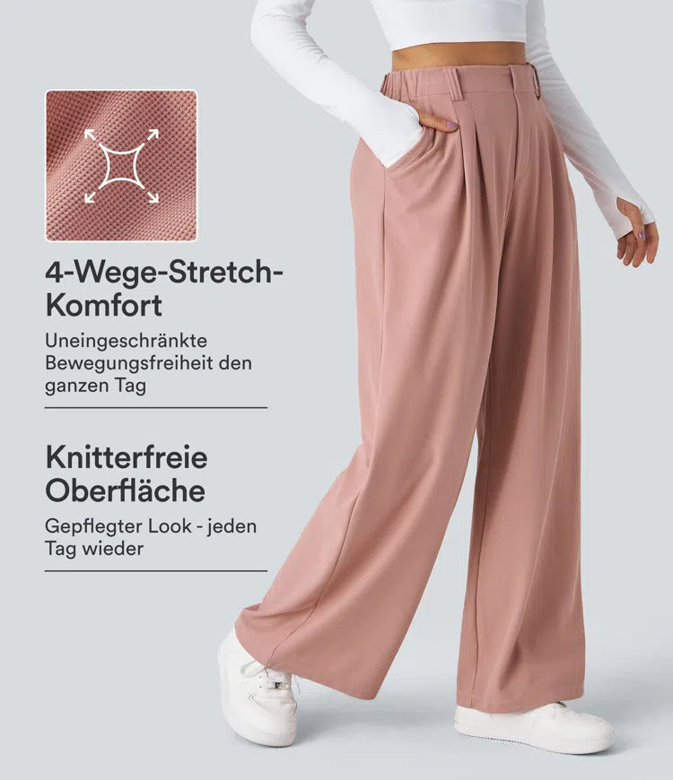 Aurella Flex™ Elastische High-Waist Stoffhose mit Seitentaschen und geradem Schnitt