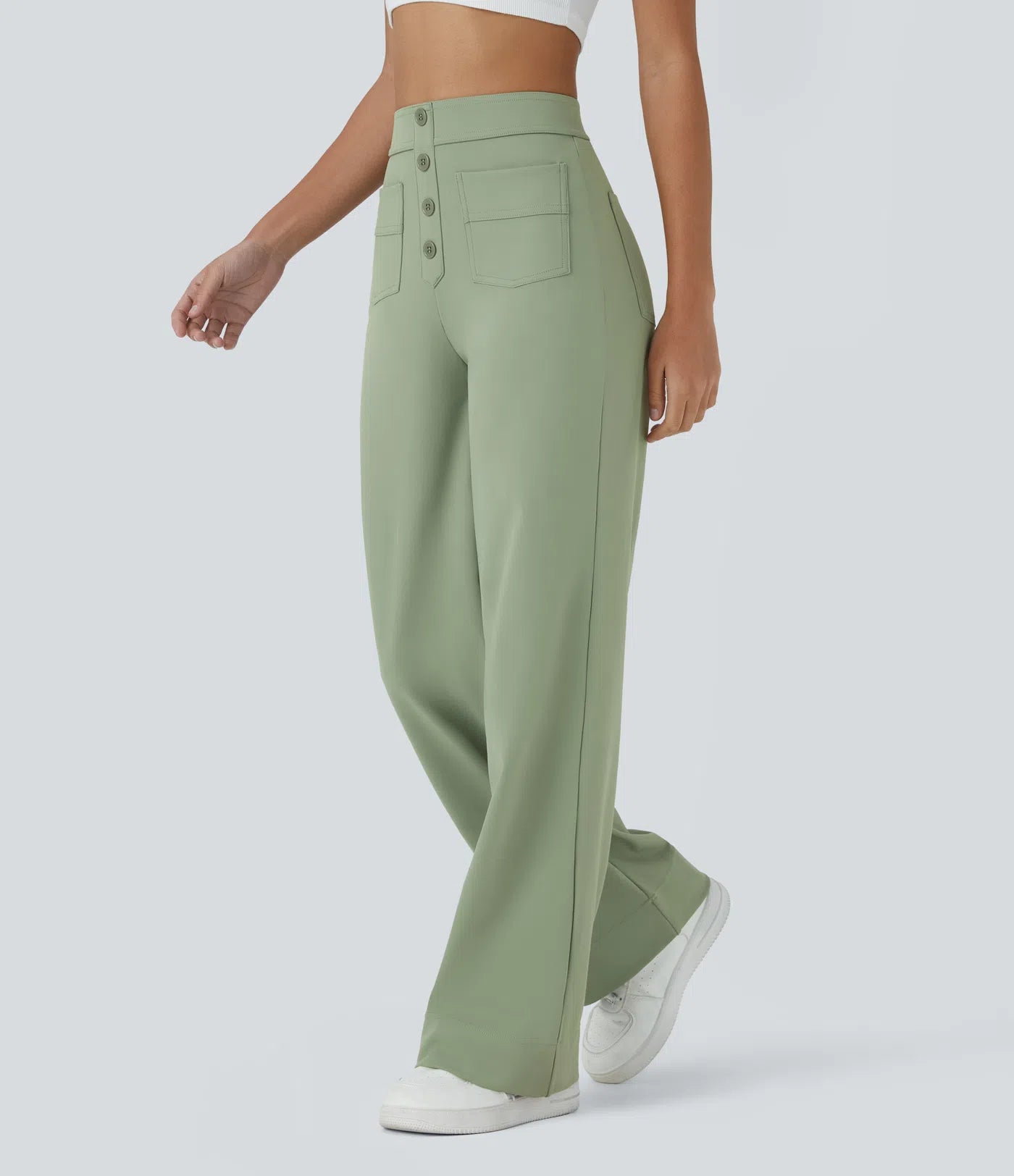 Aurella Flex™ Lässige Stoffhose mit hohem Bund und mehreren Taschen und geradem Bein