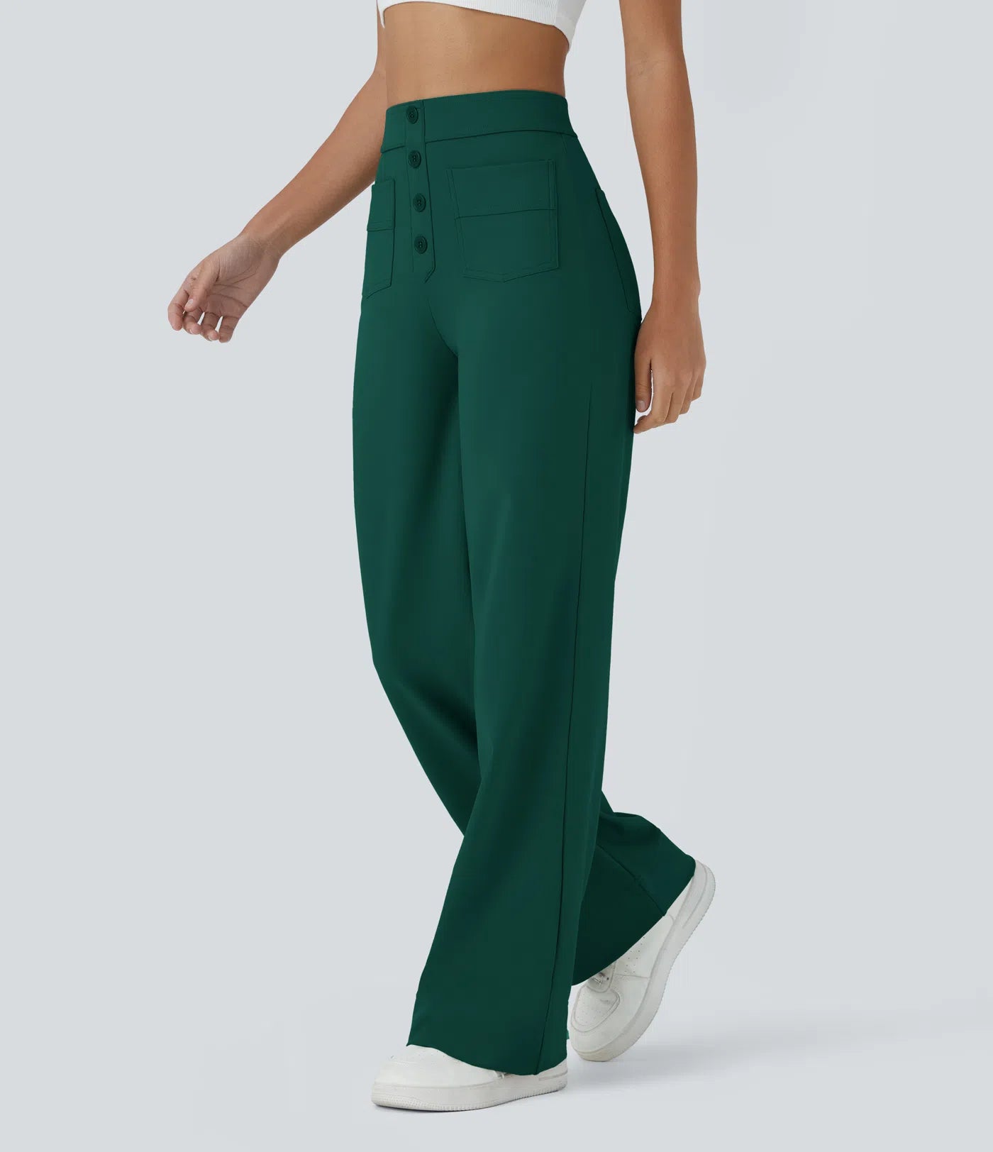 Aurella Flex™ Lässige Stoffhose mit hohem Bund und mehreren Taschen und geradem Bein