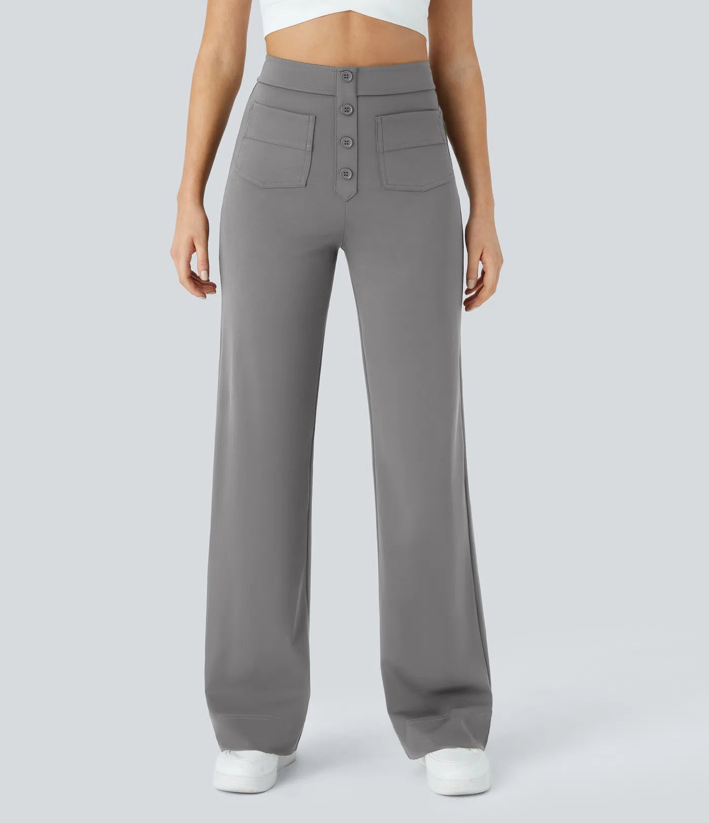 Aurella Flex™ Lässige Stoffhose mit hohem Bund und mehreren Taschen und geradem Bein
