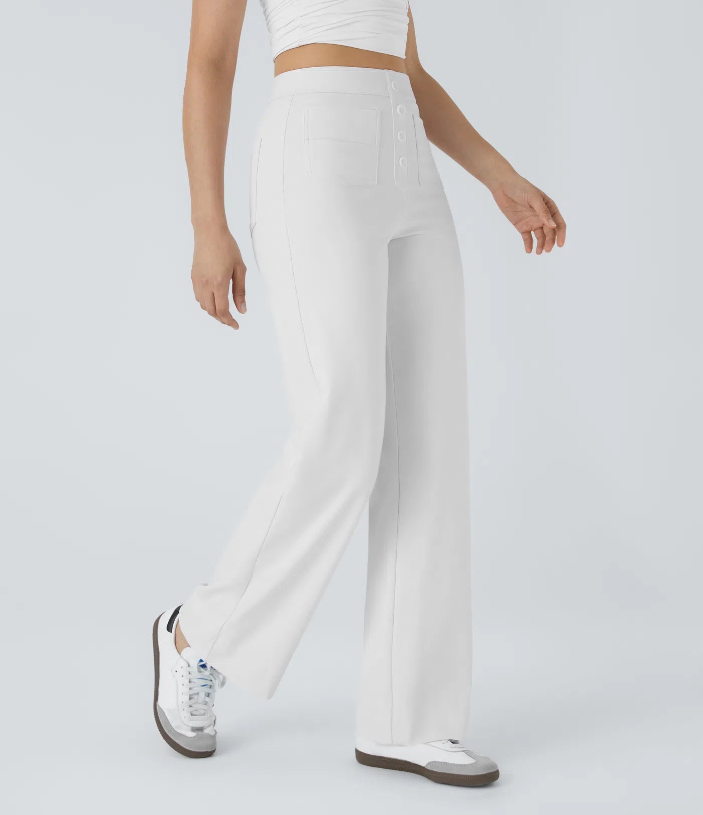 Aurella Flex™ Lässige Stoffhose mit hohem Bund und mehreren Taschen und geradem Bein