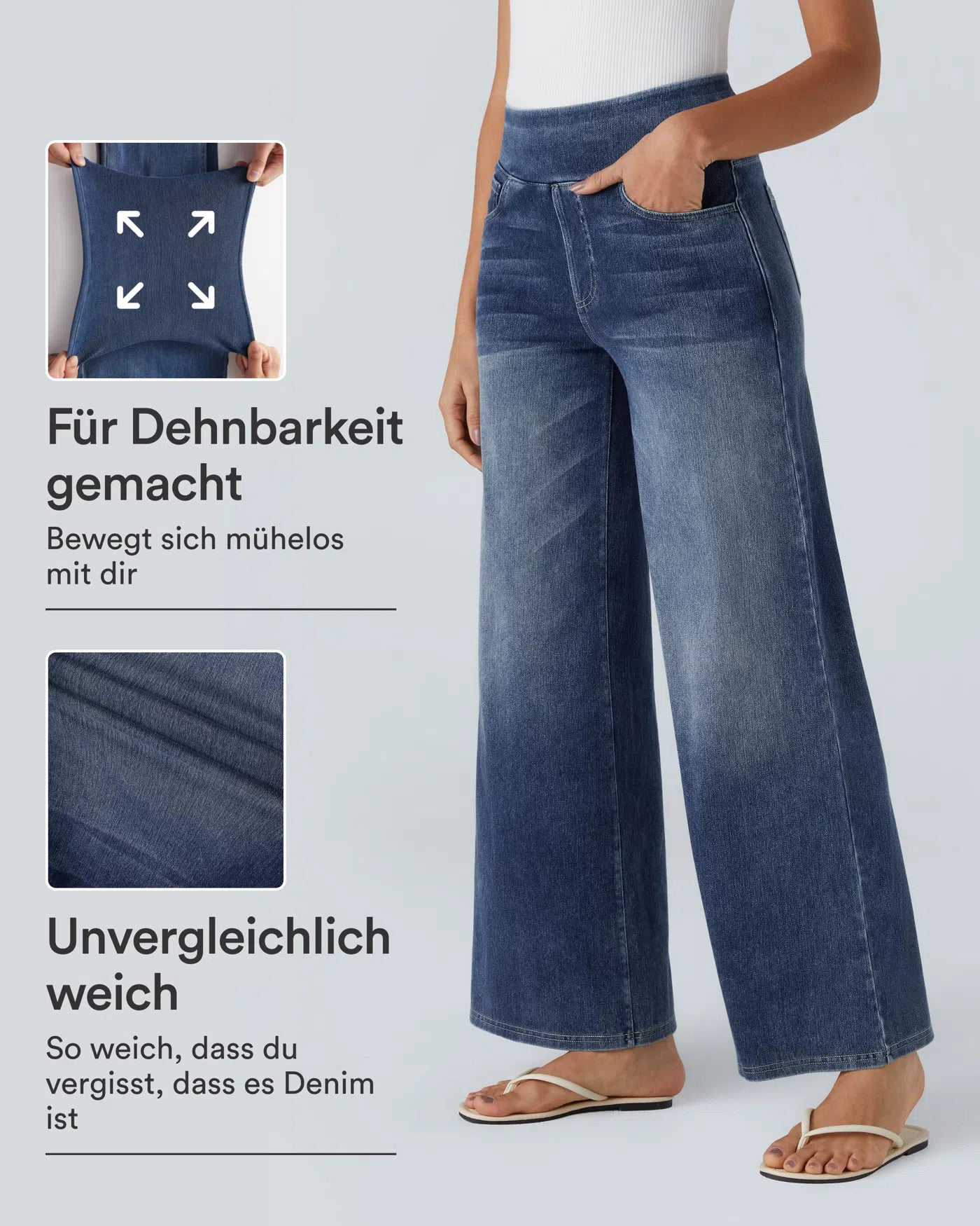 Aurella Flex™ Baggy Jeans aus gewaschenem Stretch-Denim mit hohem Bund und weitem Bein