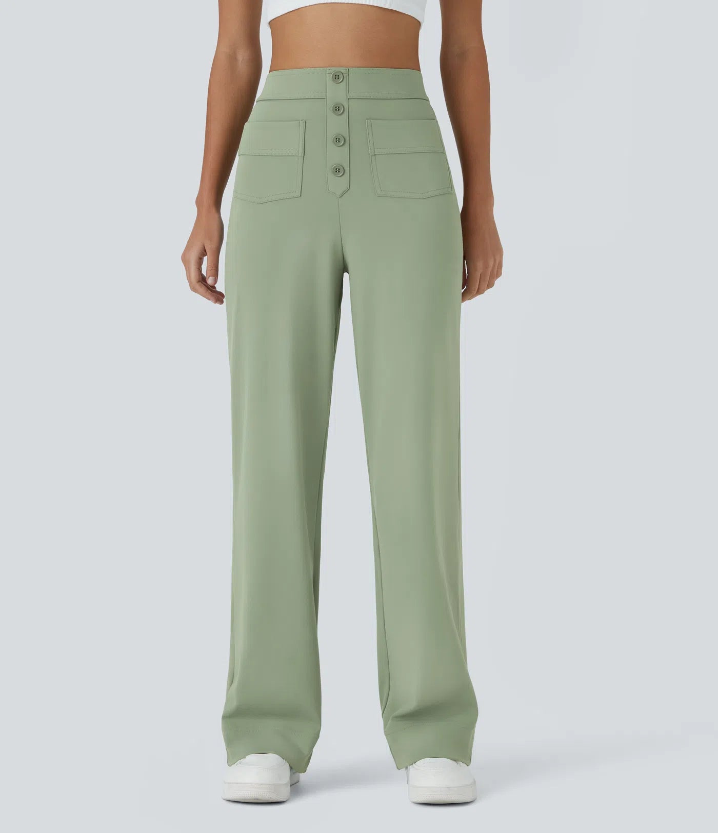 Aurella Flex™ Lässige Stoffhose mit hohem Bund und mehreren Taschen und geradem Bein