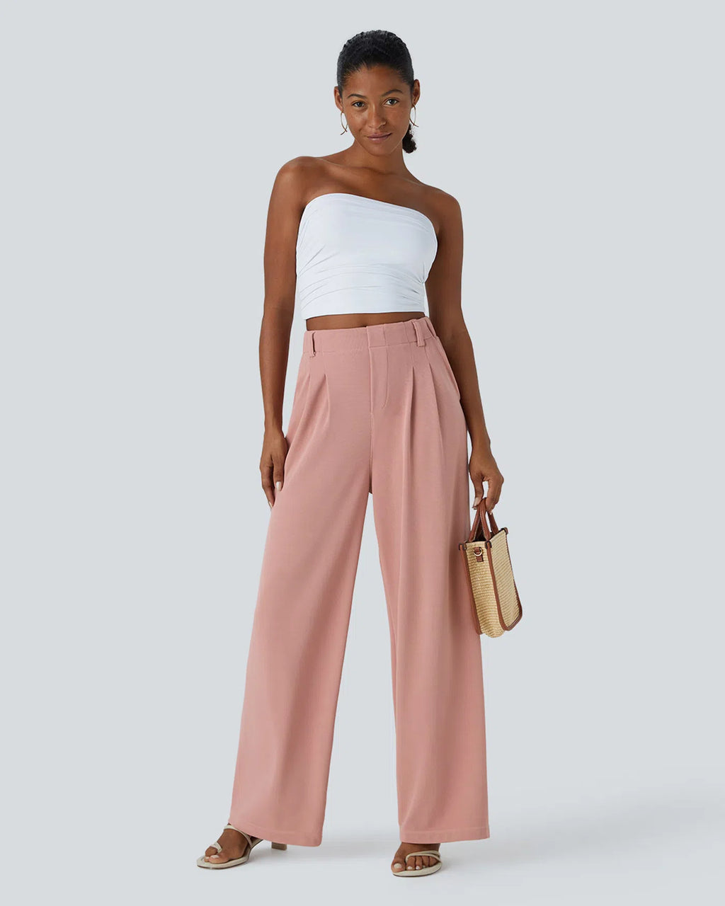 Aurella Flex™ Elastische High-Waist Stoffhose mit Seitentaschen und geradem Schnitt