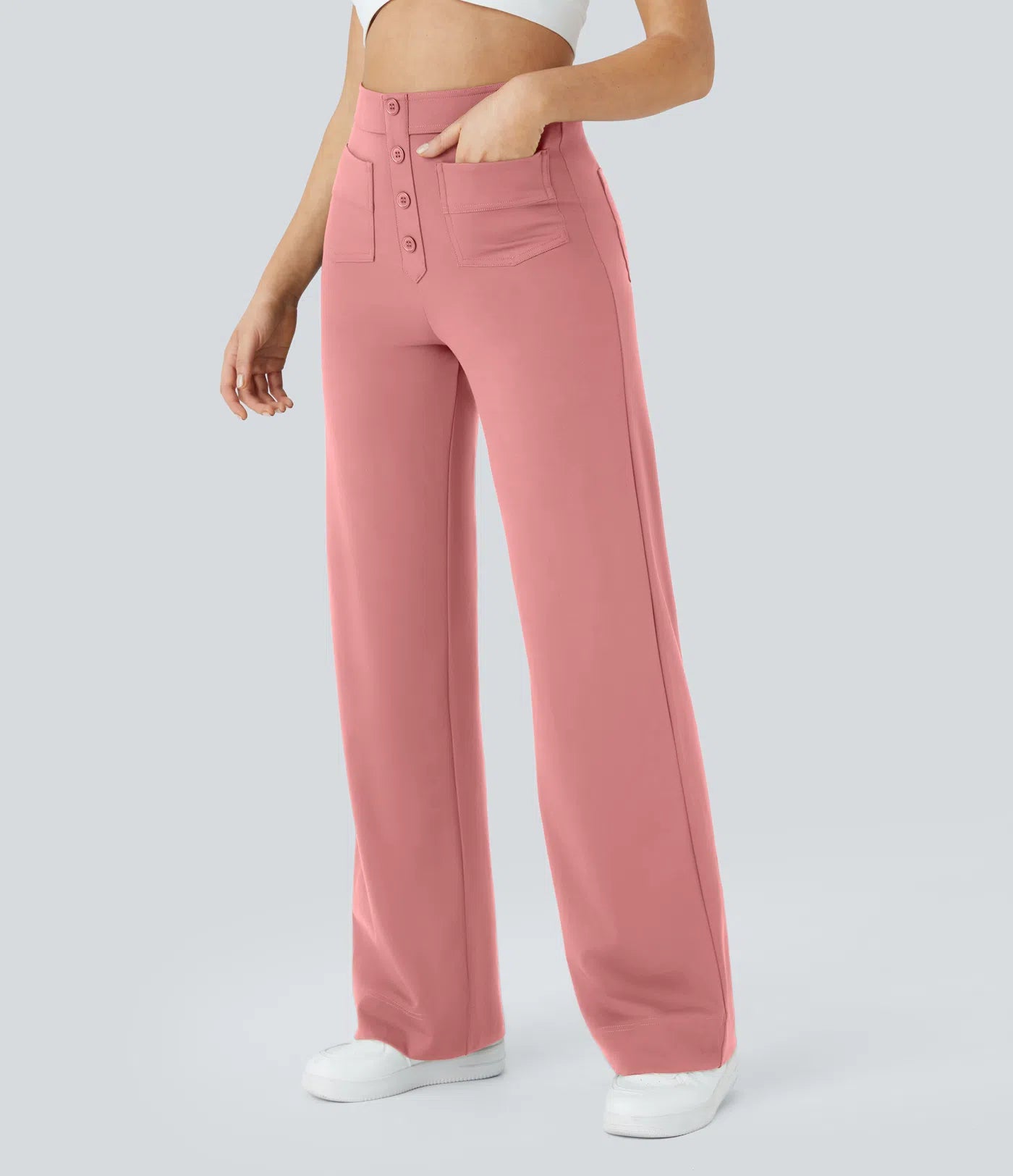 Aurella Flex™ Lässige Stoffhose mit hohem Bund und mehreren Taschen und geradem Bein