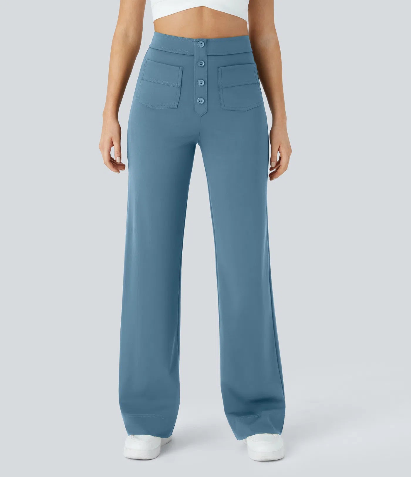 Aurella Flex™ Lässige Stoffhose mit hohem Bund und mehreren Taschen und geradem Bein