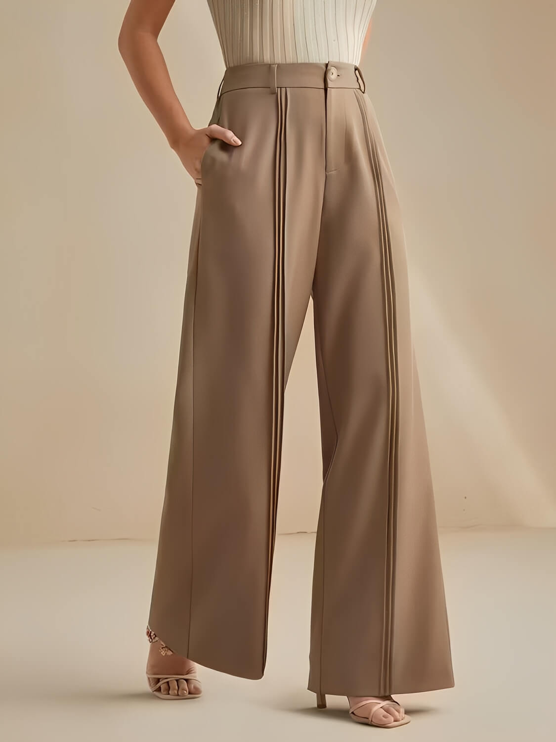 Aurella Jade™ Pantalon aus hochwertiger Schneiderware mit hohem Bund und weitem Bein