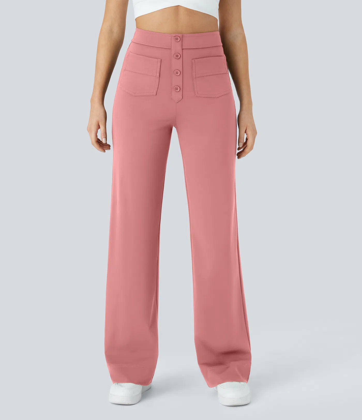 Aurella Flex™ Lässige Stoffhose mit hohem Bund und mehreren Taschen und geradem Bein