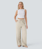 Aurella Flex™ Lässige Stoffhose mit Leinenoptik, hohem Bund und weitem Bein