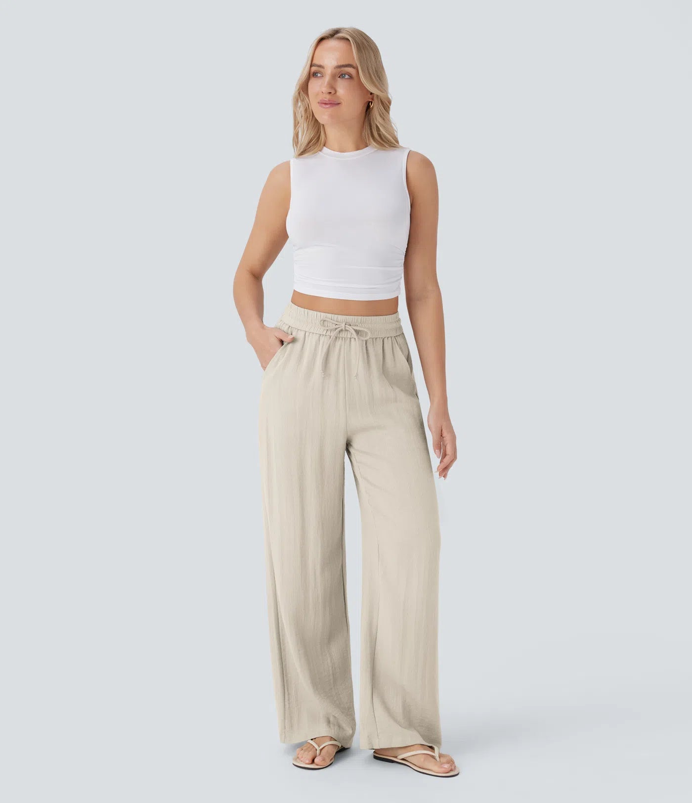 Aurella Flex™ Lässige Stoffhose mit Leinenoptik, hohem Bund und weitem Bein