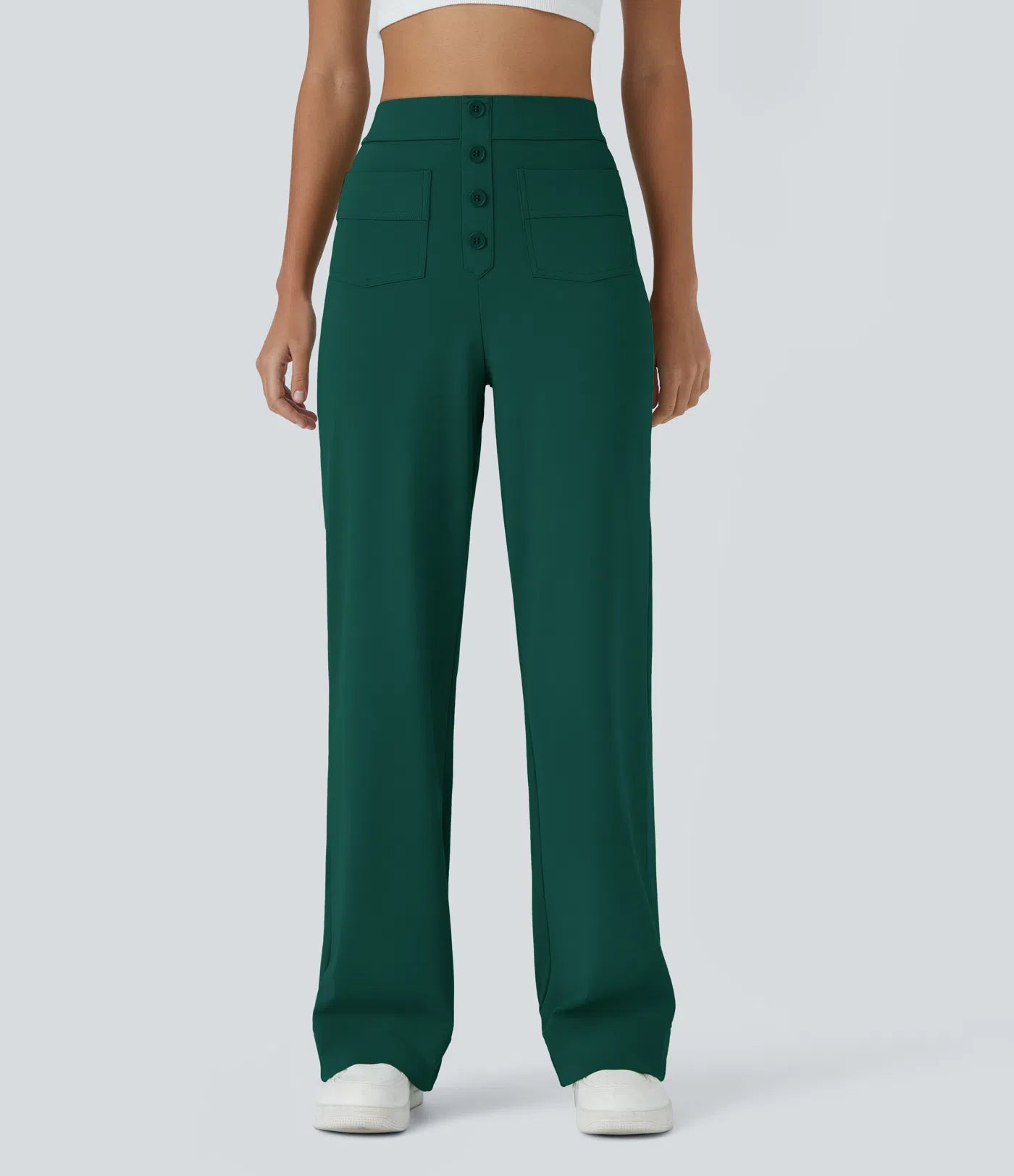 Aurella Flex™ Lässige Stoffhose mit hohem Bund und mehreren Taschen und geradem Bein