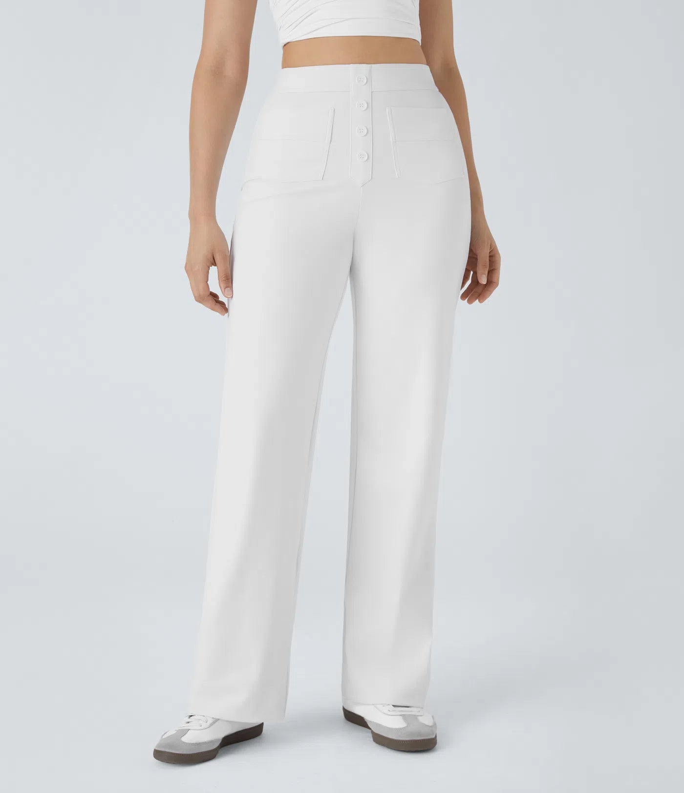 Aurella Flex™ Lässige Stoffhose mit hohem Bund und mehreren Taschen und geradem Bein