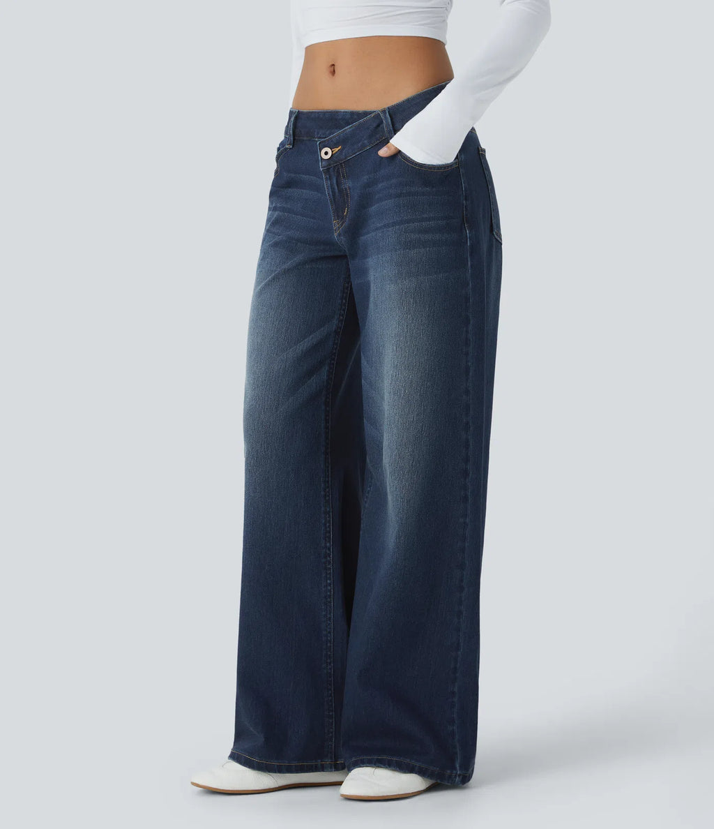 Aurella Flex™ Lässige Low-Waist Jeans mit Reißverschluss und mehreren Taschen