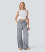 Aurella Flex™ Lässige Stoffhose mit Leinenoptik, hohem Bund und weitem Bein
