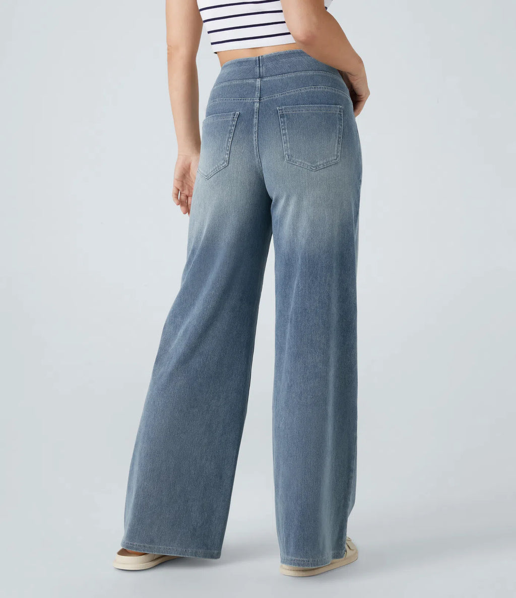 Aurella Flex™ Baggy Jeans aus gewaschenem Stretch-Denim mit hohem Bund und weitem Bein