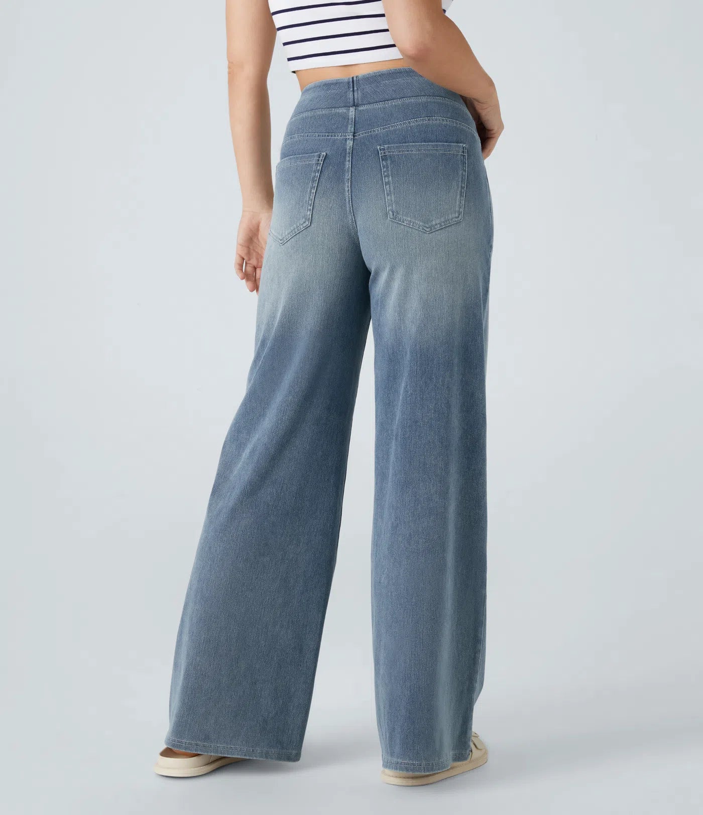 Aurella Flex™ Baggy Jeans aus gewaschenem Stretch-Denim mit hohem Bund und weitem Bein
