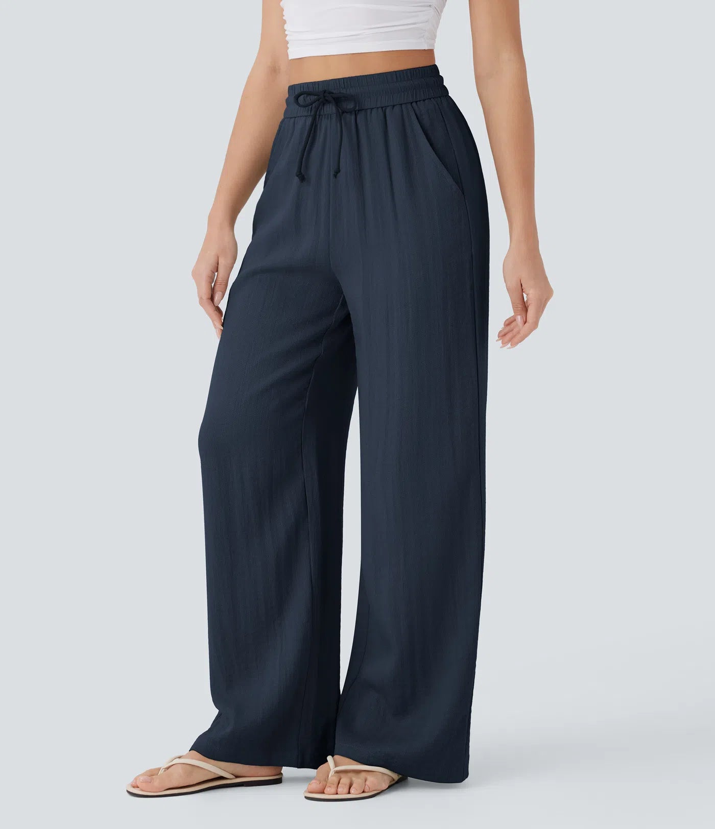 Aurella Flex™ Lässige Stoffhose mit Leinenoptik, hohem Bund und weitem Bein