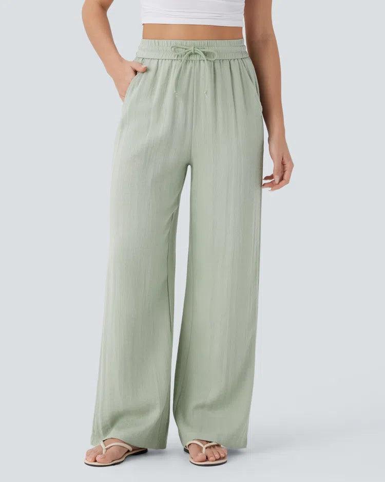 Aurella Flex™ Lässige Stoffhose mit Leinenoptik, hohem Bund und weitem Bein