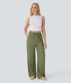 Aurella Flex™ Lässige Stoffhose mit Leinenoptik, hohem Bund und weitem Bein
