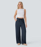 Aurella Flex™ Lässige Stoffhose mit Leinenoptik, hohem Bund und weitem Bein
