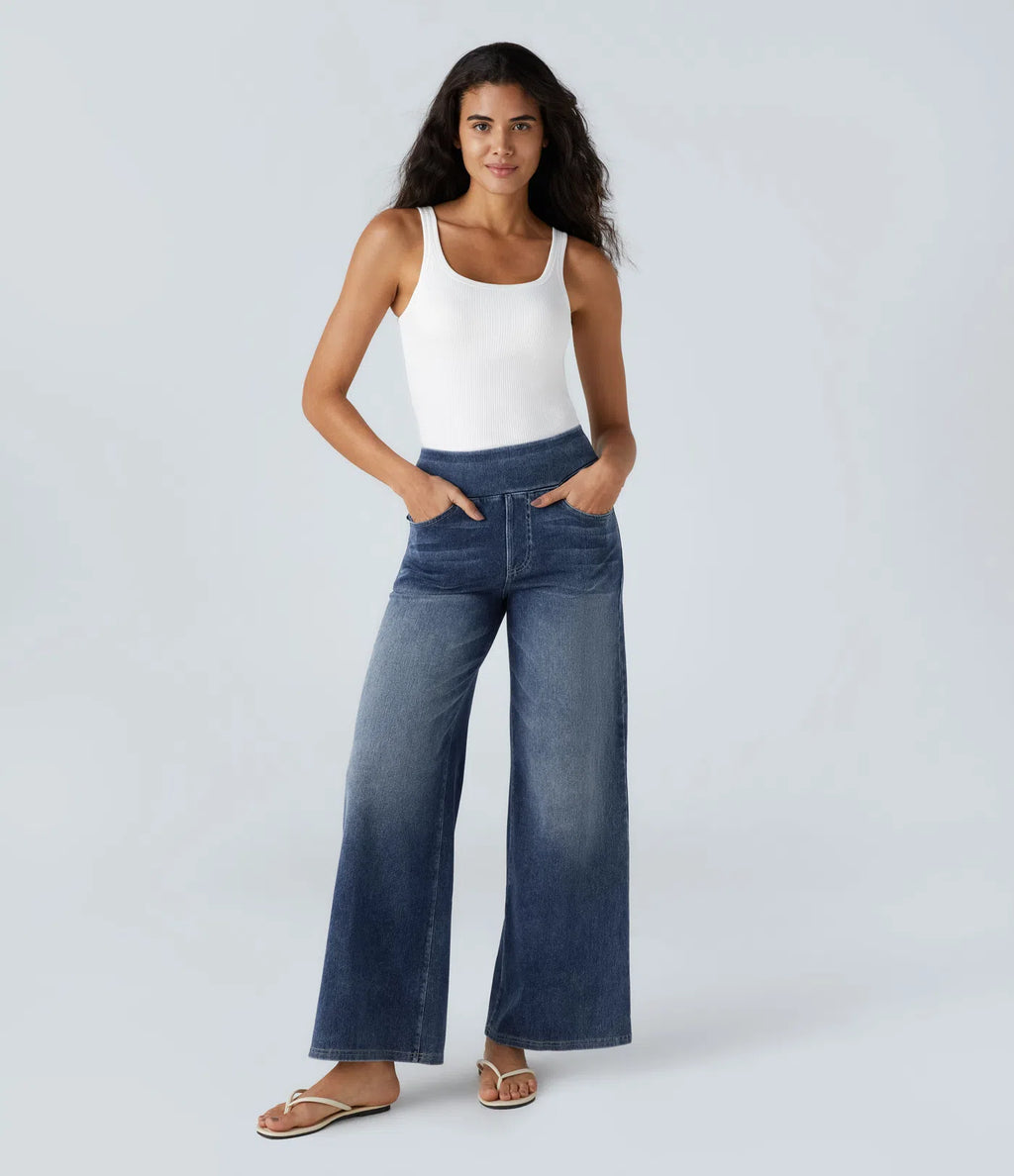 Aurella Flex™ Baggy Jeans aus gewaschenem Stretch-Denim mit hohem Bund und weitem Bein