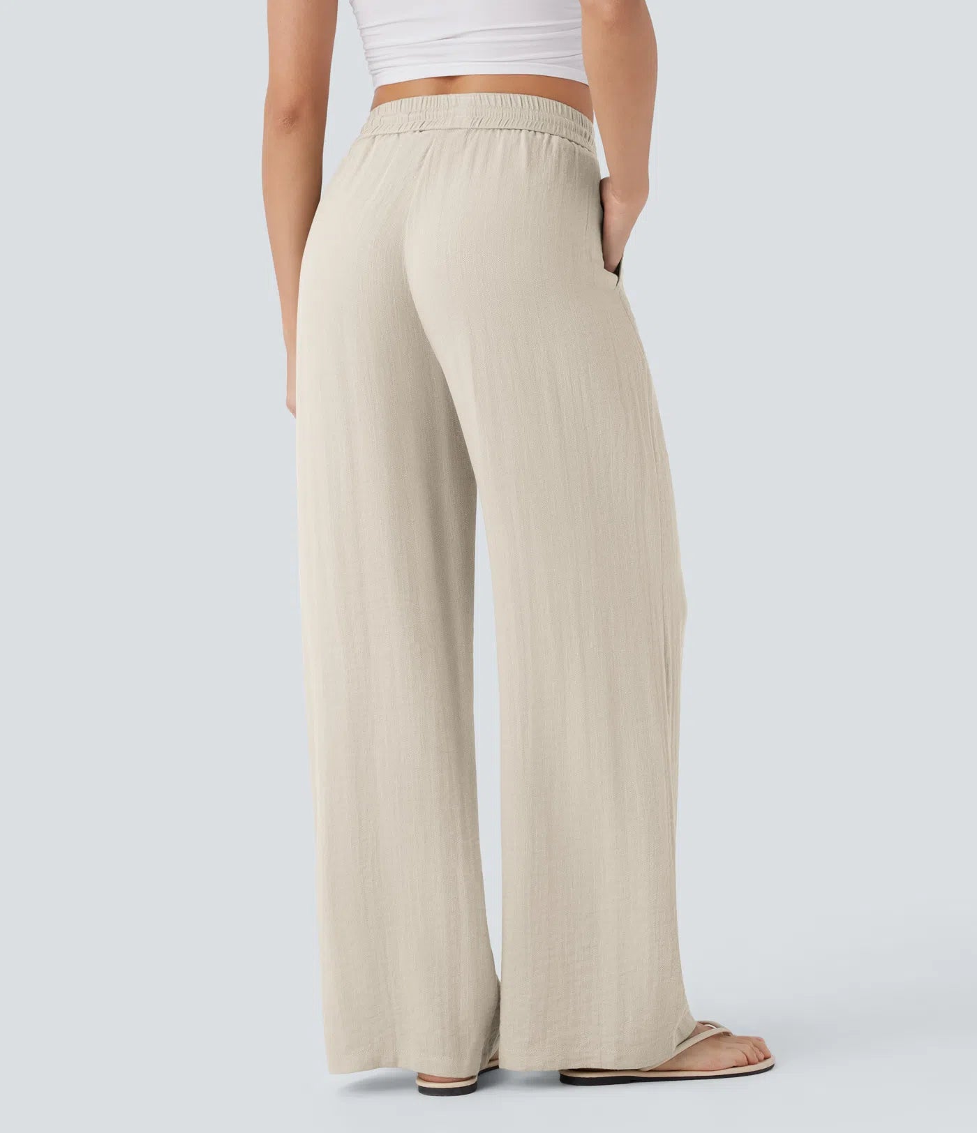 Aurella Flex™ Lässige Stoffhose mit Leinenoptik, hohem Bund und weitem Bein