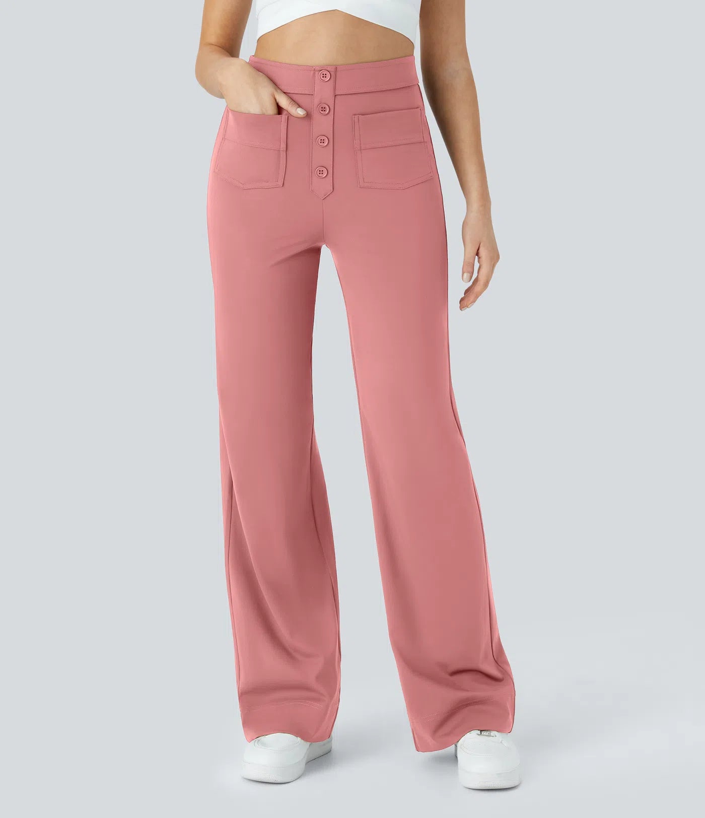 Aurella Flex™ Lässige Stoffhose mit hohem Bund und mehreren Taschen und geradem Bein