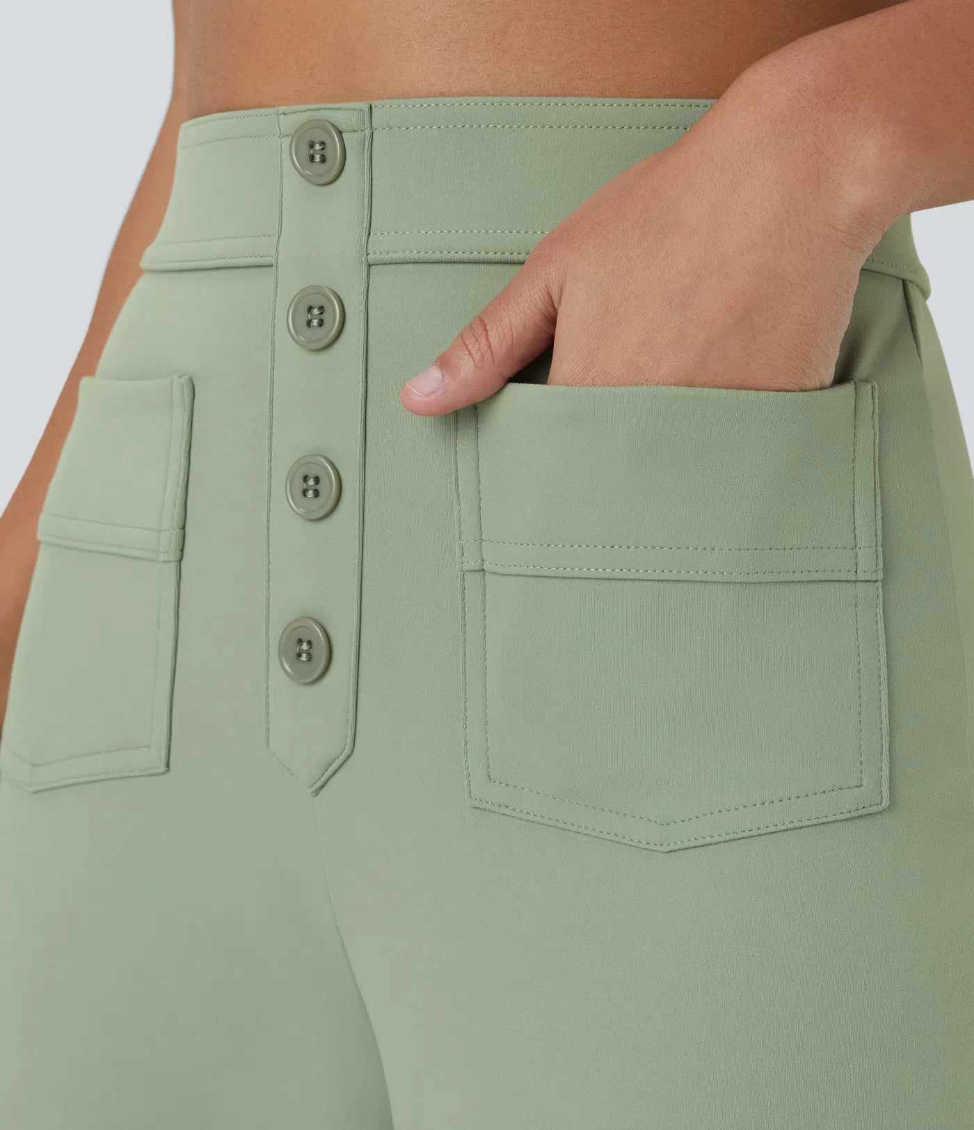 Aurella Flex™ Lässige Stoffhose mit hohem Bund und mehreren Taschen und geradem Bein