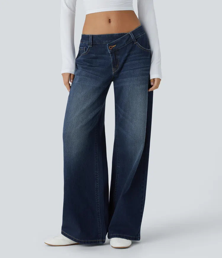 Aurella Flex™ Lässige Low-Waist Jeans mit Reißverschluss und mehreren Taschen