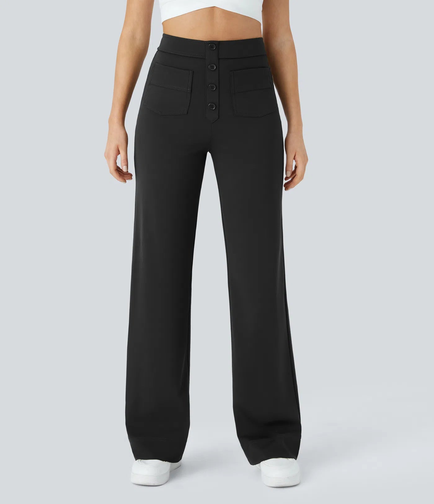 Aurella Flex™ Lässige Stoffhose mit hohem Bund und mehreren Taschen und geradem Bein