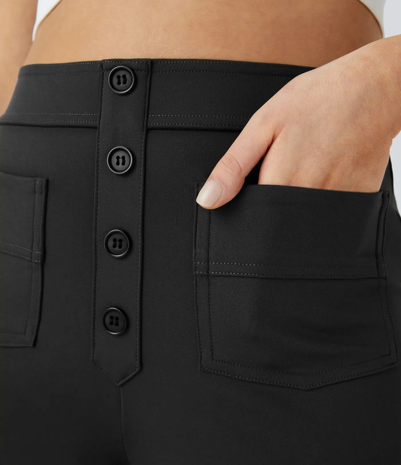 Aurella Flex™ Lässige Stoffhose mit hohem Bund und mehreren Taschen und geradem Bein