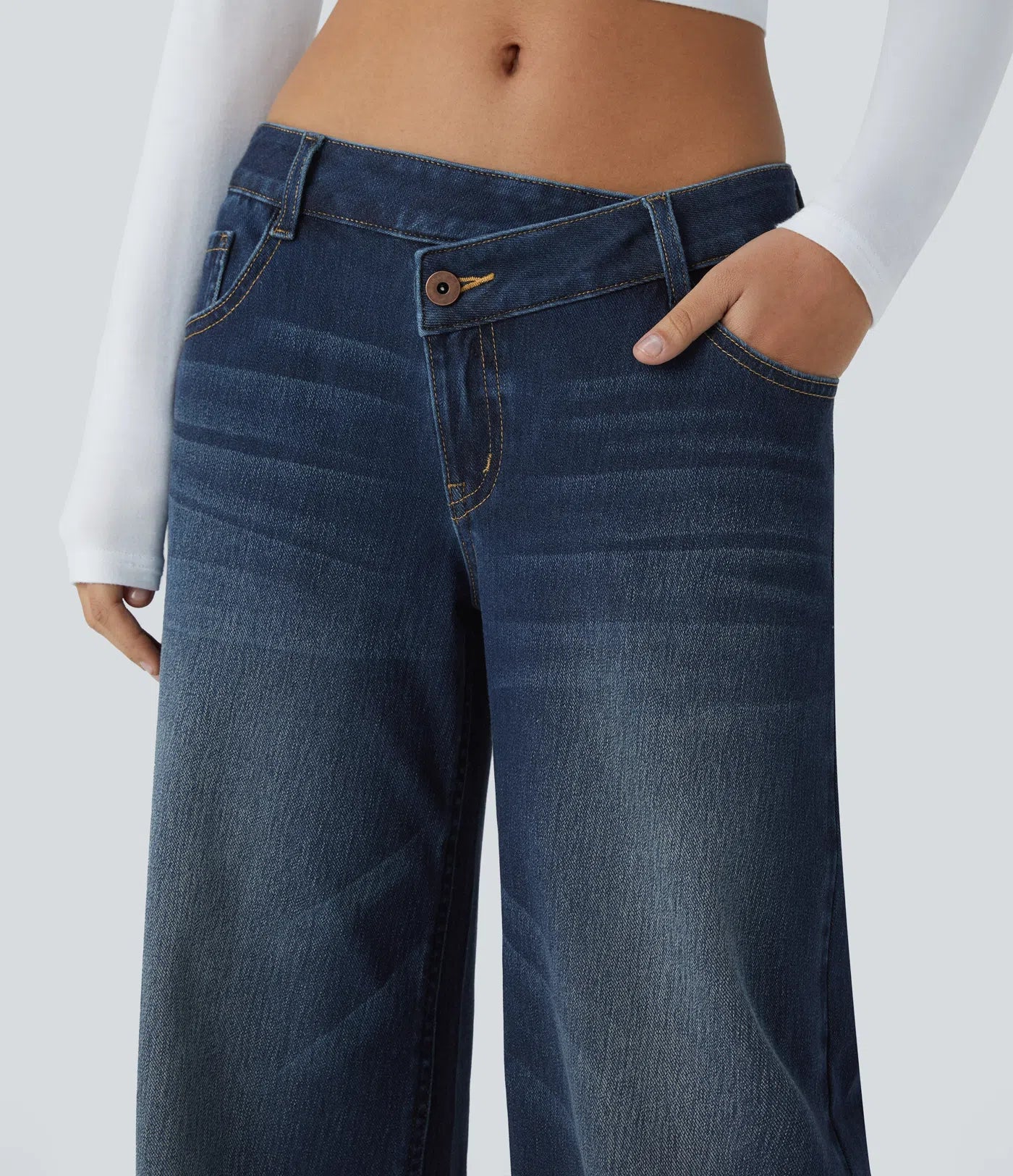 Aurella Flex™ Lässige Low-Waist Jeans mit Reißverschluss und mehreren Taschen