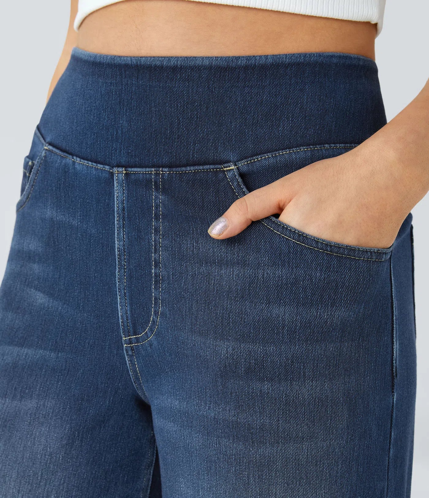 Aurella Flex™ Baggy Jeans aus gewaschenem Stretch-Denim mit hohem Bund und weitem Bein