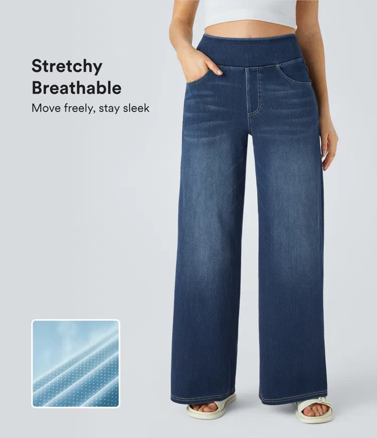 Aurella Flex™ Baggy Jeans aus gewaschenem Stretch-Denim mit hohem Bund und weitem Bein